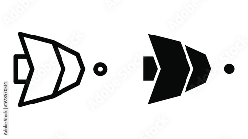 Contrast between outline and filled directional icons with small dots beside them