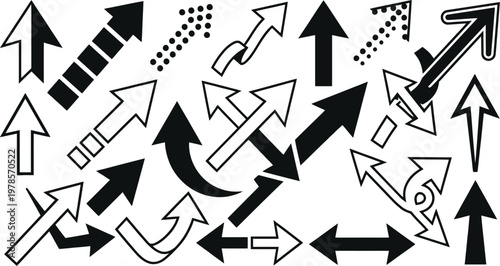 Various black and white arrows pointing in multiple directions on beige background
