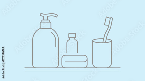 Vector graphic illustration of bathroom essentials on a shelf including a toothbrush