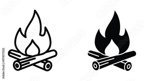 Two contrasting styles of campfire illustrations on a white background