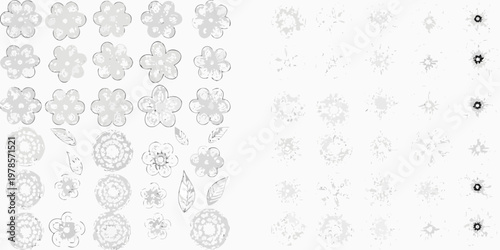 Delicate floral pattern with scattered dots on a white background