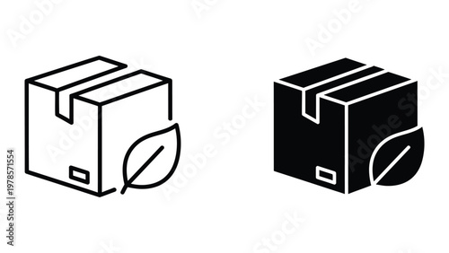 Contrast of eco-friendly and standard delivery packaging designs with leaf symbols