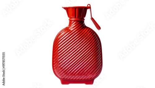 Obraz na plátne Red textured hot water bottle with stopper, isolated on transparent background