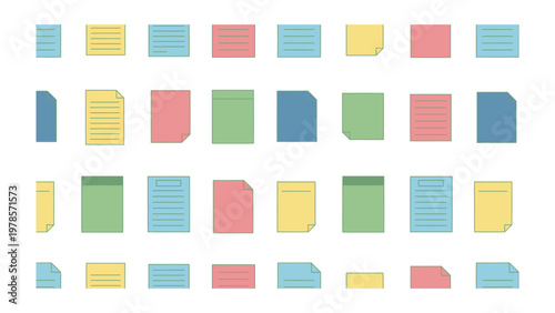 Colorful note collection: a meticulously curated collection of vibrant sticky notes and paper fragments, each radiating a distinct color and size.