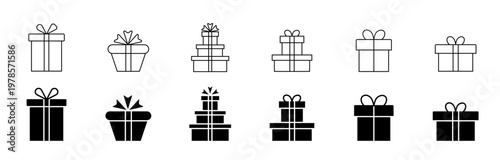 Gift Icon set. Present gift box icons set. Christmas and birthday gift icon illustration vector symbol .