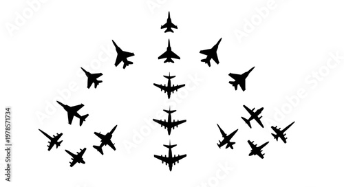 Aircraft Formation Vector with Squadron and V Shape Flight Layouts
