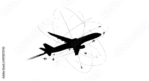 Aircraft World Travel Vector with Globe and Flight Path Routes