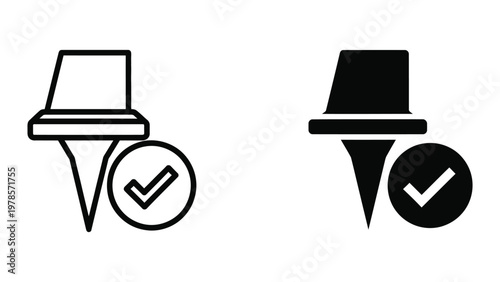 Comparison of traditional and modern checkmark icons on a hat and envelope symbols