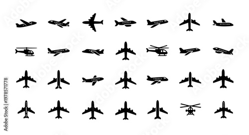 Minimal Aviation UI Icons Vector Clean Aircraft Silhouette Set