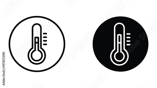Thermometer icons with contrasting background styles for temperature indication