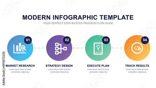 Modern business infographic template with four step by step process flow chart