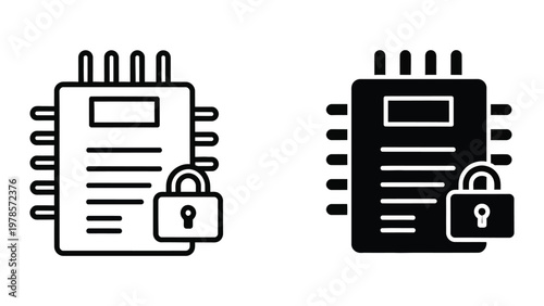 Secure and unsecured memory chips with lock symbols representing data protection.