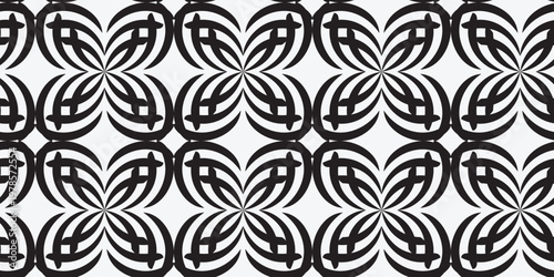 Elegant monochrome seamless pattern with symmetrical interlocking shapes. Ideal for modern textile prints, wallpaper, home decor, and digital branding