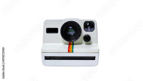 Obraz na płótnie Retro white instant camera with rainbow stripe, isolated on transparent backgrou
