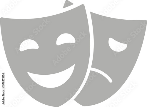 Vector graphic illustration of comedy and tragedy masks in gray