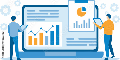 Data analysis and business strategy visualized on digital devices