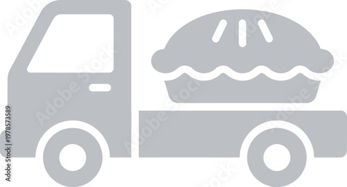 Vector graphic illustration of a food truck carrying a large hamburger on its flatbed
