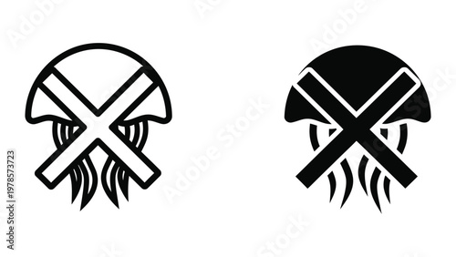Contrast of a skull with crossbones symbol in monochrome and black versions