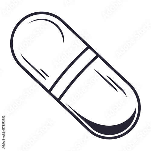 A simple black and white illustration of a capsule or pill