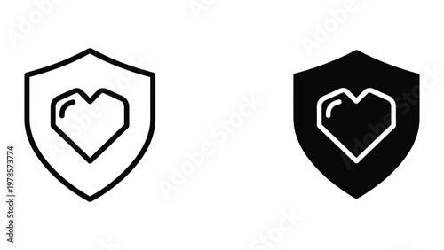 Free Download Contrasting shield designs with a heart emblem in white and black versions - GFXLoad