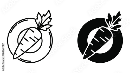 Contrasting visual styles of carrot icons within circular frames