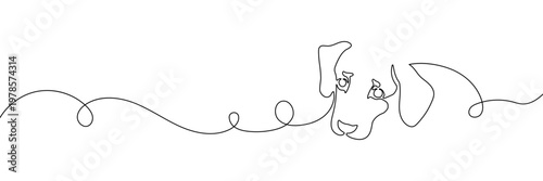 Continuous one line dog drawing art paw illustration pet heart lineart. Dog drawing one line outline print icon veterinary puppy walk footprint running head logo bulldog silhouette background vector.