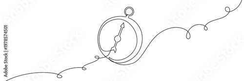 Continuous one line compass art journey adventure illustration single map. Compass one line doodle icon travel direction drawing future plane north outline vector old navigate draw simple paper banner