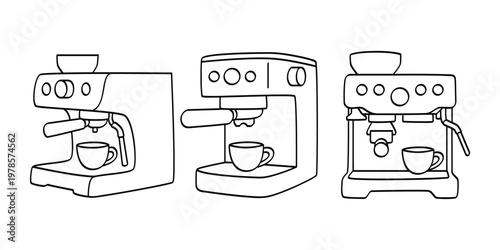 Set of hand drawn Coffee machines. Vector illustration