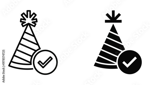 Party hats with checkmarks indicating celebration approval or success