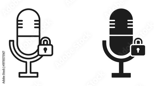 Microphone icons with lock symbol indicating secure audio or voice privacy