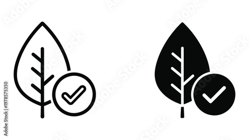 Comparison of eco-friendly and non-eco-friendly leaf icons with checkmarks