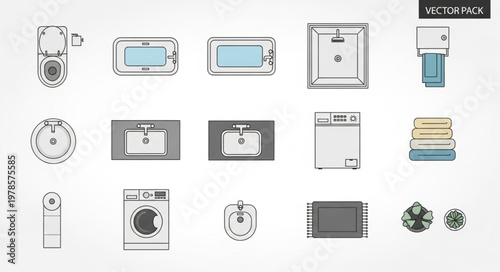 Collection of bathroom and laundry room icons and symbols.