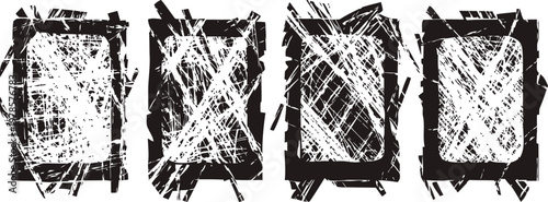 grunge distressed frames set four unique textured rectangular borders with rough scratched patterns for design and creative projects