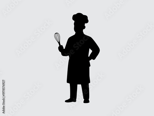 Professional Chef Silhouette Holding Whisk Kitchen Tool