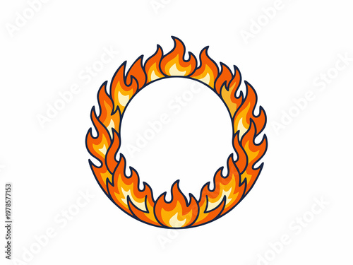 Burning Fire Flame Ring Vector Illustration on White Background