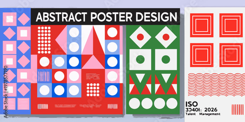 Colorful geometric poster design featuring shapes and bold typography