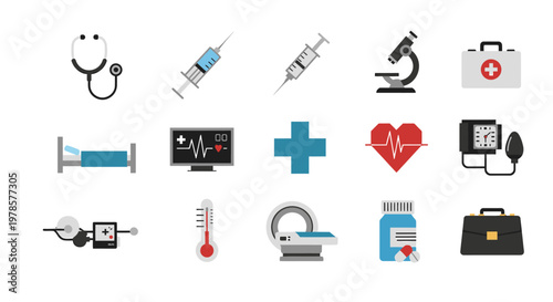Medical equipment and health care icons.
