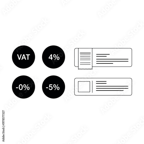 Essential financial document vector illustration with VAT rates percentage discounts and receipt or invoice icons