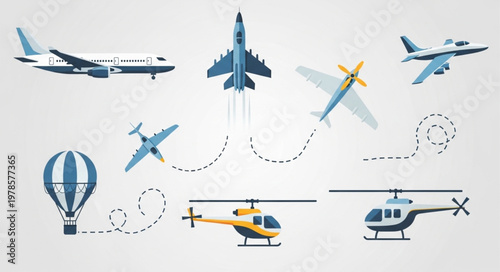 Collection of various aircraft and air vehicles.