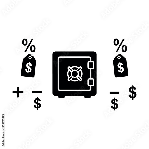 Financial security illustration depicting savings management investment returns interest rates wealth preservation banking operations asset protection