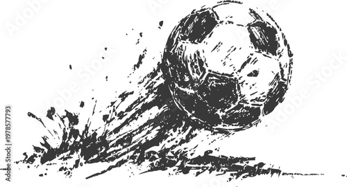 Dynamic black and white soccer ball kicking splash motion illustration drawing