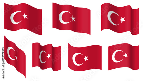 Turkey flag set, turkey waving vector flag collection. Isolated on transparent background. Illustration. Design element for banner, presentation, sale, discount, advertisement, web.