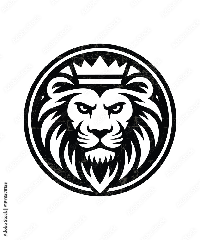 Fototapeta premium Grunge Lion Head Logo Crown Vintage Badge Emblem Vector