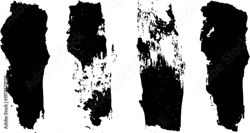Black grunge brush stroke textures set with rough edges and distressed paint effect