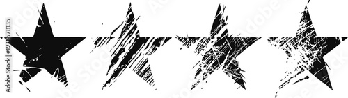 grunge distressed black stars set with textured rough edges in varying intensity