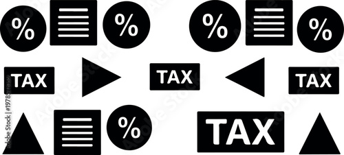 Tax and percentage icons with arrows and triangles representing financial concepts and data flow