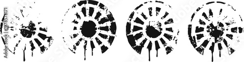 black and white nautilus shell silhouettes in progressive sizes, spiral pattern, natural marine fossils