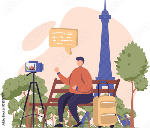 A person standing in a bustling city scene with a smartphone and towering buildings