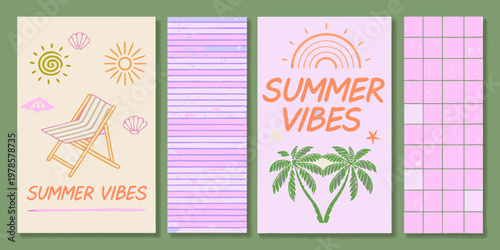 Colorful summer story templates with illustrations and decorative elements