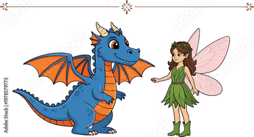 Fantasy Dragon and Fairy Character Set for Children's Storytelling, Magical Adventures, and Fantasy Illustrations